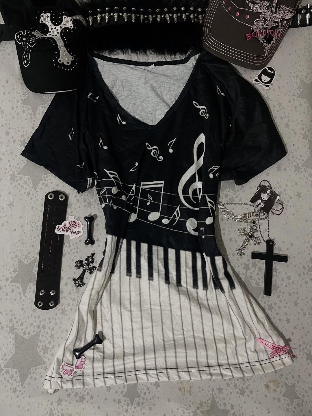 Y2K Gothic Music Tee Piano Key - Audio Music Notes review and price