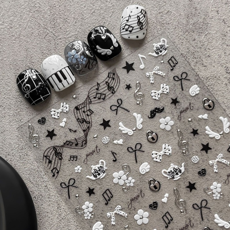Black White Piano Note Nail St - Audio Music Notes review and price